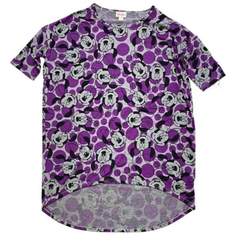 LuLaRoe Irma Purple Gray Dot Disney Minnie Mouse Tunic Top‎ sz XXS NEW